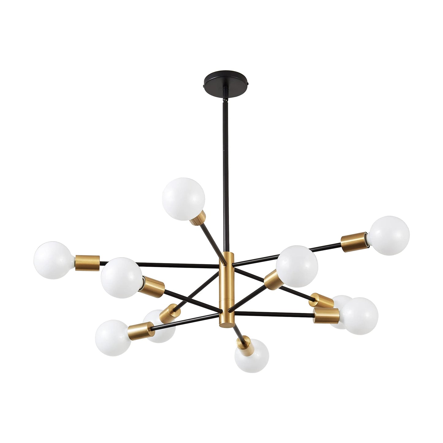 Kaisite Modern 10-Light Sputnik Chandelier - Black & Gold Metal Pendant Lighting For Kitchen, Dining Room, Living Room, Bedroom, Model 8006-10C