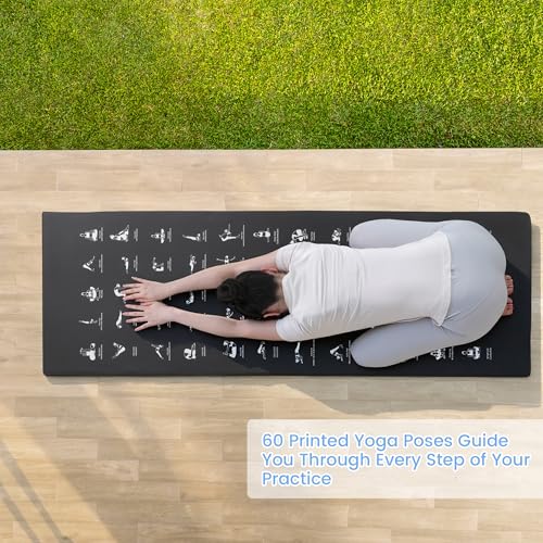 MABOZOO 1 Inch Instructional Yoga Mat with Poses, PU Leather Exercise Mat with 60 Illustrated Yoga Poses, Workout Cushion ...
