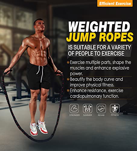Weighted Jump Rope for Fitness - 9.8ft Heavy Battle Ropes for Exercise, 3LB Workout Rope for Women & Men, Skipping Rope Fo...