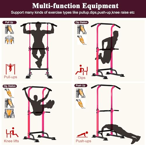 DlandHome Power Tower Pull Up Dip Station Multi-Function Fitness Equipment for Strength Training Adjustable Height Dip Sta...