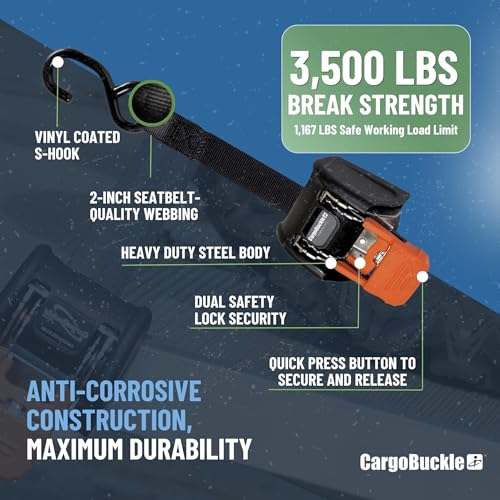 CargoBuckle G3 Bolt On Retractable Ratchet Straps Heavy Duty, 3,500 lbs Break Strength, 2-Inch x 6-Feet Automotive Tie-Dow...