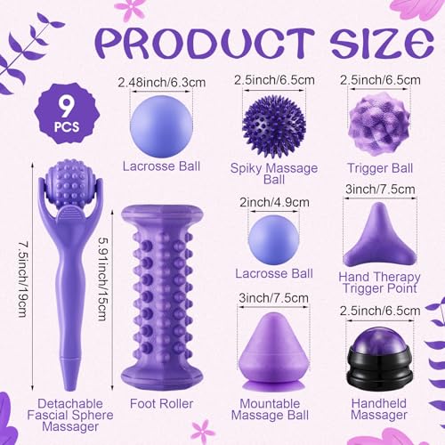 Ceenna 9 Pcs Massage Balls Set for Myofascial Point Release & Deep Massage Tissue Includes Lacrosse, 360° Rotating Mountab...