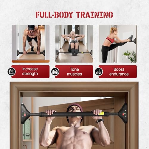 Yes4All Heavy Duty Wall Mounted Pull Up Bar, Over Door Pull Up Bar for Doorway, Multi Grip Chin Up Bar, Sturdy Strength Tr...