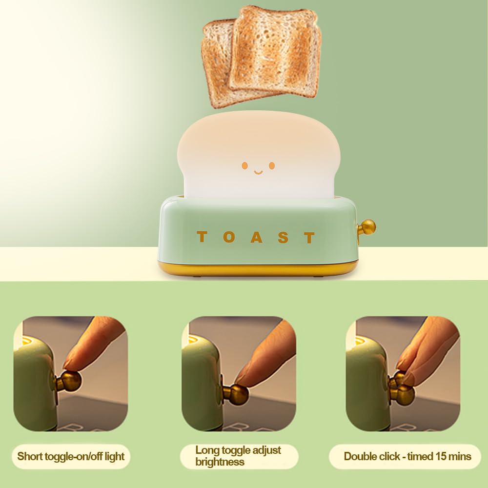 Myratts Led Cute Toaster Lamp  Kawaii Led Toast Bread Night Light  Super Squishy Silicone Usb Rechargeable And Portable Light With Timer  Xmas Ideal Gifts For Baby Kids Girls Teens Teenages