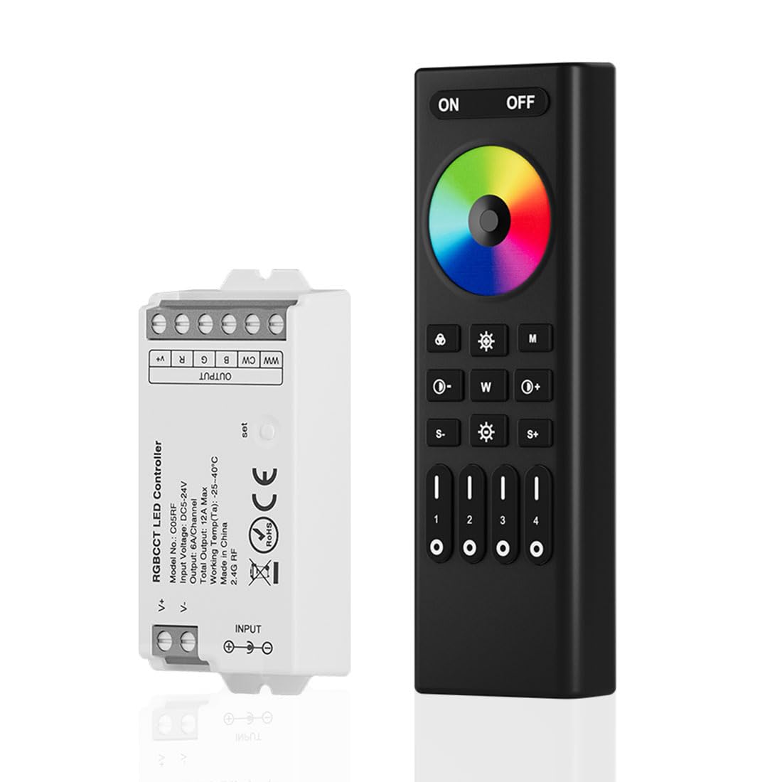 SEZO RGBCCT Controller Kit with 4-Zone Wireless Remote Control, Model RC03RFB+C05RF, for FCOB LED Strips