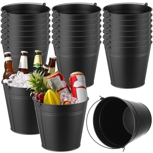 Didaey 24 Pcs Metal Beer Bucket Bulk Ice Bucket Ice Pails with Handle Champagne Soda Party Beverage Chiller for Summer Pic...