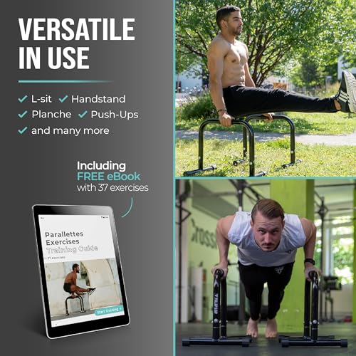 PULLUP & DIP Fitness Parallettes, Medium Parallette Bars For Calisthenics, Crossfit & Gymnastics, Handstand Bars With Extr...