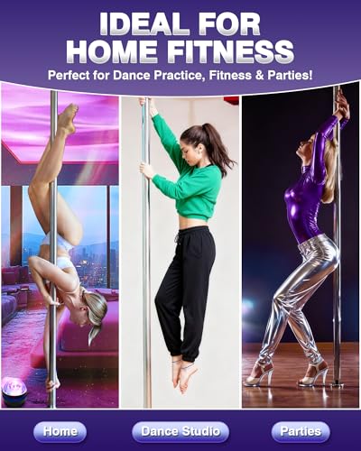 PYY Dance Pole - 88"-132" Ceilings Adjustable & Portable Stripe Pole for Gym Studio Pub, 45mm Chrome Finish, Spinning & St...
