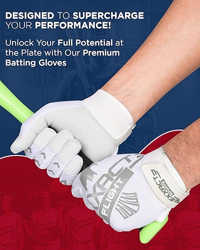 Exxact Sports Flight Baseball Batting Gloves Youth & Adult with Textured Leather Palm, Softball Batting Gloves for Women/Men