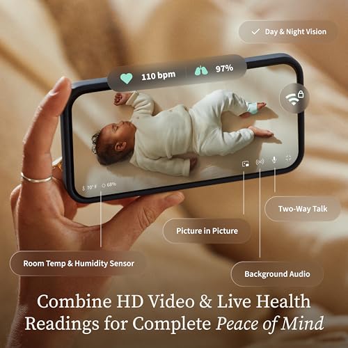 Owlet Dream Duo – FDA-Cleared Smart Baby Monitor with Sock & HD Video Cam 2K HD Video, Cry & Motion Alerts, Temp Monitoring