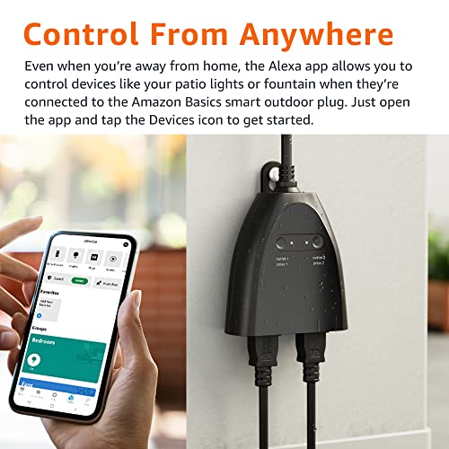 Amazon Basics Outdoor Smart Plug with 2 Individually Controlled Outlets, Works with Alexa Only, 2.4 GHz Wi-Fi, No Hub Requ...