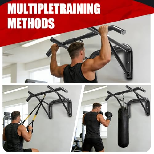 Wall Mounted Pull Up Bar Heavy Duty Steel Chin Up Bar for Home Gym Doorway Wall Installation Multi-Function Upper Body Wor...