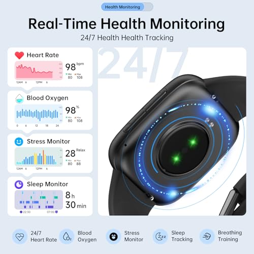 Quican Smart Watches for Women Men with 2 Bands, 1.85-inch AMOLED HD Display (390x450), 12-Day Battery Life, 3ATM Waterpro...