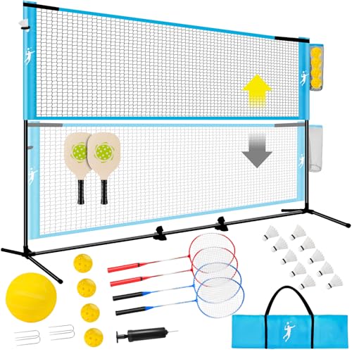 KIKILIVE Pickleball Badminton Net Set for Backyards, All-in-One Portable Volleyball Combo Set with Adjustable Net, Volleyb...