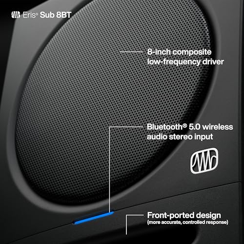 PreSonus Eris Sub 8BT — 8" Inch Powered Subwoofer, Powered Sub, Active Subwoofer, Wireless, Bluetooth, Home Audio, Bass Sp...
