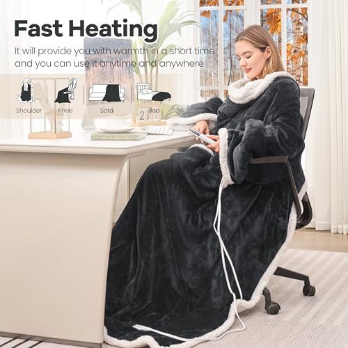 Heated Blanket Wearable Electric Blanket with Foot Pocket and Sleeves, Heating Throw Blanket, Electric Snuggle Blankets, 6...