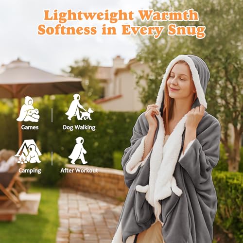 ACCU-WARMTH Wearable Heated Blanket - Warm Up Electric Blanket Hoodie with 6 Heat Levels, Snuggies for women, gifts for he...