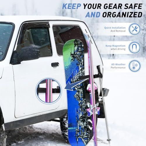 Hikeen Magnetic Ski Snowboard Vehicle Mount,Holders to Prevent Ski Snowboard and Ski Pole from Tipping Over | Vehicle Pain...