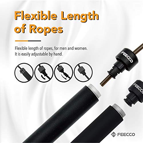FEECCO 1/2 lb Weighted Jump Rope for Boxing, Cardio, Crossfit Workout, 8~11ft Range Adjustable Length Steel Ropes with Bal...
