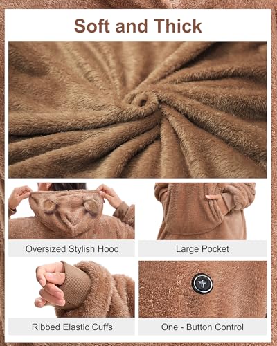 SEMANJLL Wearable Heated Blanket,Oversized Fleece Heated Hoodie Powered by 7.4V 16000mAh Battery