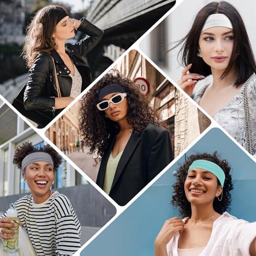 Ztomine Headbands for Women, Non Slip Soft Cotton Hair Bands with Stretchy Cloth, Ideal for Yoga, Running, Outdoor Exercis...