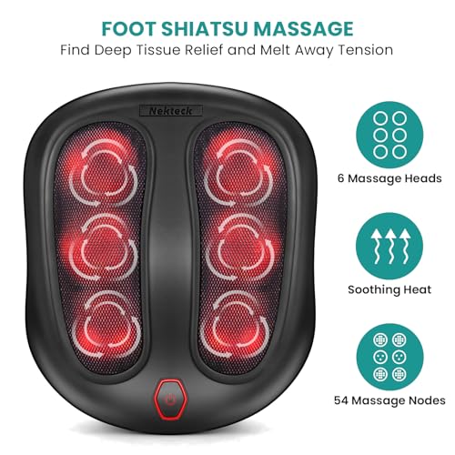Nekteck Foot Massager with Heat, Shiatsu Heated Electric Kneading Foot Massager Machine for Neuropathy, Plantar Fasciitis,...