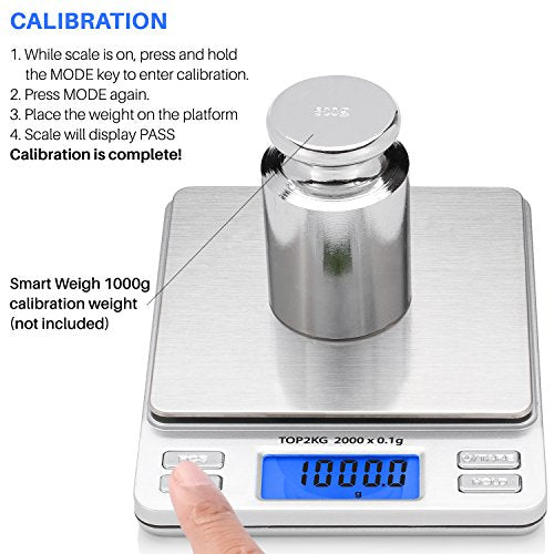 Smart Weigh Digital Pro Pocket Scale 2000g x 0.1g – 6 Units: g, oz, gn, ozt, DWT, ct – High Precision for Kitchen, Herbs &...