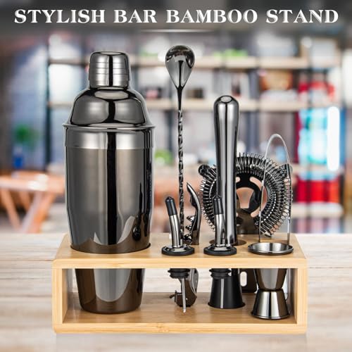 Cocktail Shaker Set, Mixology Bartender Kit 10-Piece Bar Tools Set with Stylish Bamboo Stand, Bar kit: Martini Shaker Mudd...