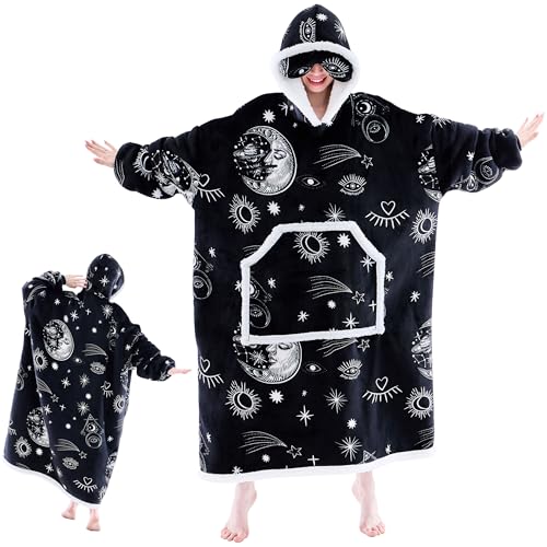 IFNOW Wearable Blanket Hoodie, Oversized Sherpa Fleece Hooded Sweatshirt with Eye Mask for Adult, Gifts for Women Men
