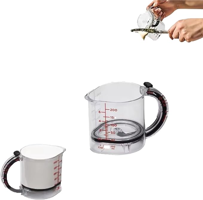 4-in-1 Adjustable Measuring Cup with Scraper Lid & Push-Up Base, Multi-function 1 Tbsp to 1 Cup Kitchen Tool for Sticky Ingredients, Baking & Cooking, Space Saving Design (Size Options) (1)