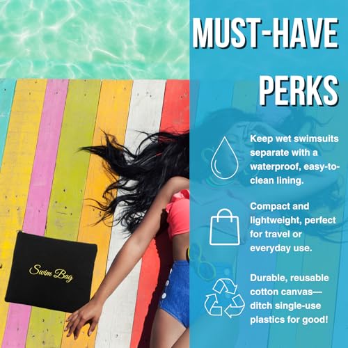 Travel Fanatics Swim Bag - Reusable Dry Wet Bag with Waterproof Lining, 11"x9.25" Beach & Pool Pouch, Wet Dry Bag for Gym,...