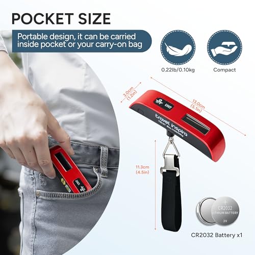 travel inspira Luggage Scale, Portable Digital Hanging Baggage Scale for Travel, Suitcase Weight Scale with Rubber Paint, ...
