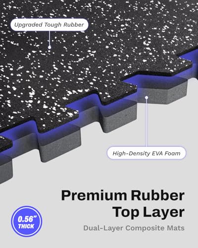 AIRHOP 0.56in Thick 48 Sq Ft Exercise Equipment Mats, 12 Tiles Upgraded Rubber Top with High Density EVA Foam, Large Inter...
