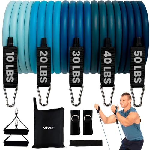Vive Resistance Band Set (11 PCS) (With App) - Versatile Exercise Tubes with Wide Handles, Workout Poster, & Door Anchor -...