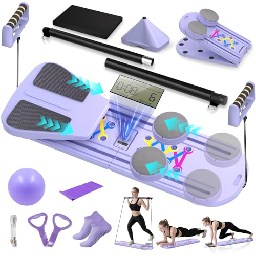 Pilates Board, Foldable Pilates Reformer Set for Home Workout with Timer, Multifunctional Portable Reformer Pilates Machin...