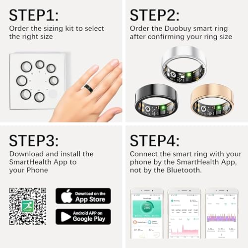 Smart Health Rings for Women Men, Fitness Tracker with Heart Rate, Blood Oxygen, HRV, Sleep Tracker, Step Tracker, No Subs...
