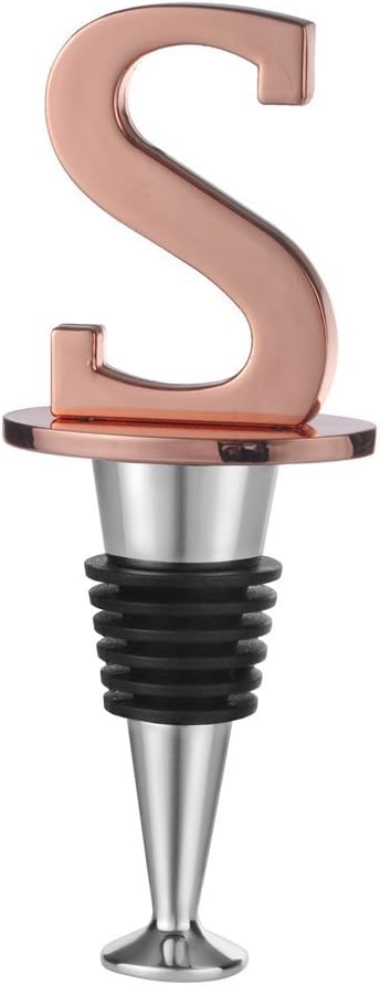 Miicol Wine Stoppers for Wine Bottles Toppers, Monogramm Cute Wine Accessories Gifts for Family Friends Women or Engagement Decorative, First Name Initial Letter S, Rose Gold