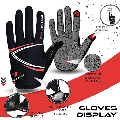 WESTWOOD FOX Full Finger Cycling Gloves, Padded, Anti-Slip Touchscreen, Shock Absorbing Mountain Bike Gloves for Road Bicy...
