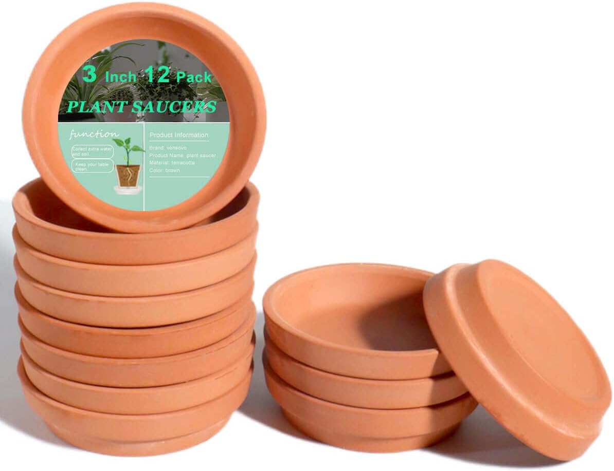 vensovo 3 Inch Terracotta Plant Saucer Pots Tray - 32 pcs Mini Planter Saucers for Indoor & Outdoor Plants, Small Clay Trays Perfect for 2 Inch 2.5Inch Flower Pot