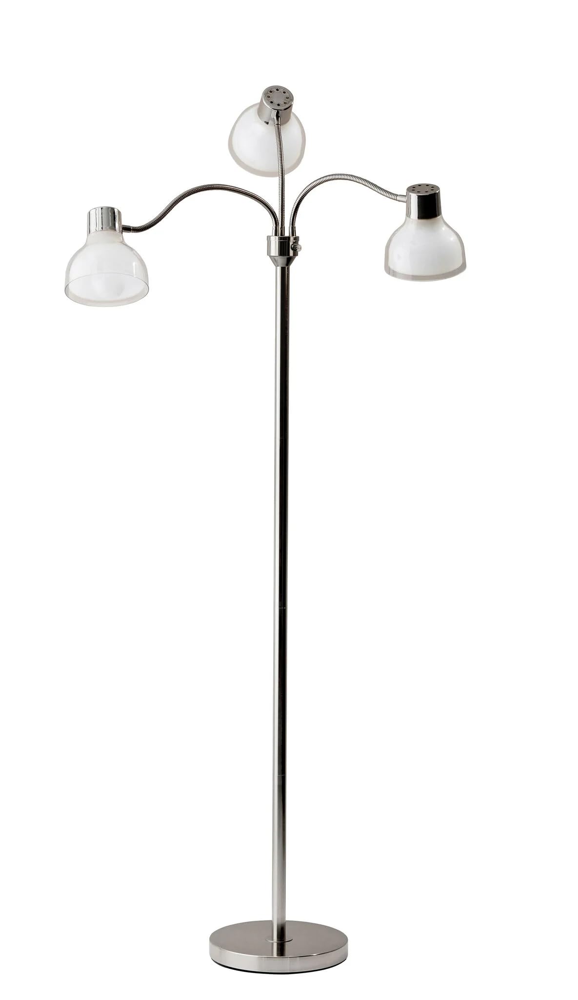 HomeRoots Nickel Three Light Tree Floor Lamp with White Bowl Shade, 69in Height