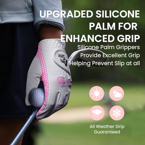 Amy Sport Golf Gloves Women Left Hand Right All Weather Rain Grip Value 2 Pack, Ladies Soft Pink Glove Lh Rh Both Hand Fit...