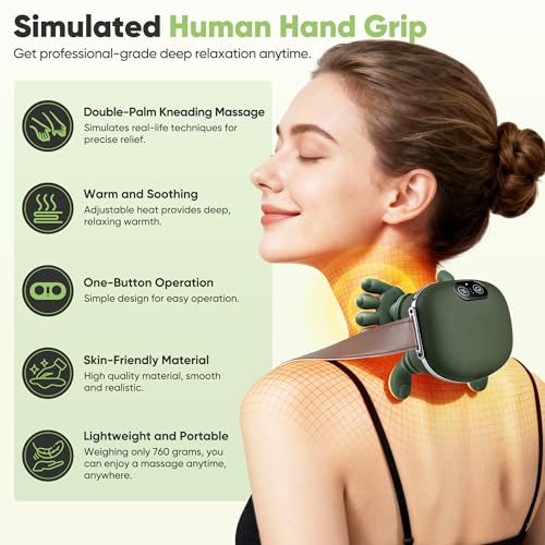 KAXLIDEN Shoulder and Neck Massager, Bionic Heated Massager, Neck Massager with Fingers, 4D Kneading Massage, Simulates a ...