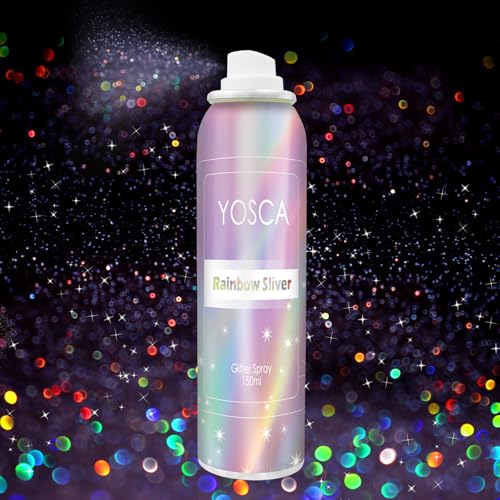 YOSCA Body Glitter Spray, 150ML Holographic Glitter Hairspray, Shiny Glitter Spray for Hair Body Clothes, Quick-Drying and...