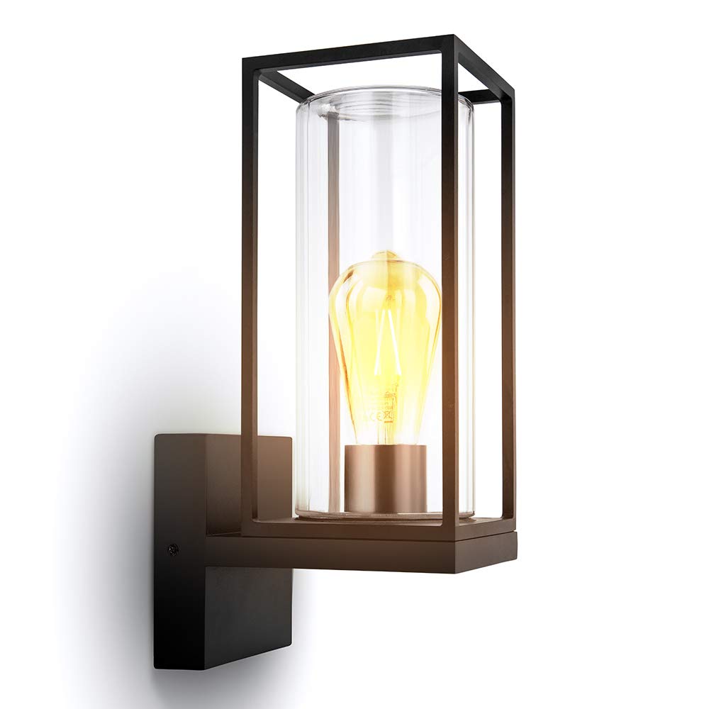 Lutec Flair Outdoor Led Wall Sconce, Matte Black, Aluminum, Model 5288801012, Clear Glass Shade, Porch Light Fixture