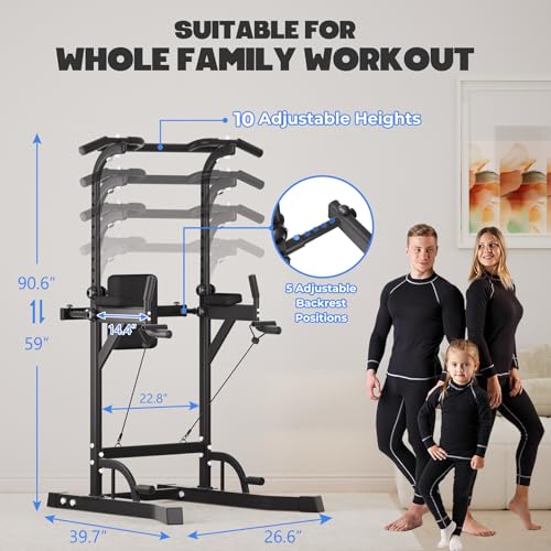 Power Tower Pull Up Dip Station, Heavy Duty Pull Up Station Dip Bar Station Multi-Function Home Gym Strength Training Fitn...