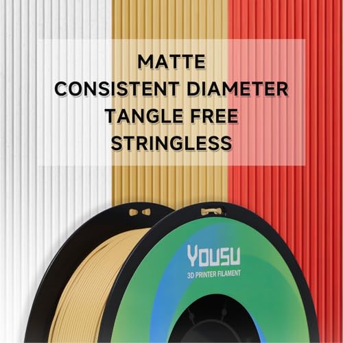 YOUSU Matte PLA Filament 1.75mm 1KG, Light Brown 3D Printer Filament, A Variety of Colors and Unique Matte Effect, Easy to Print, Great Layer Bonding, Works with Most FDM Printers