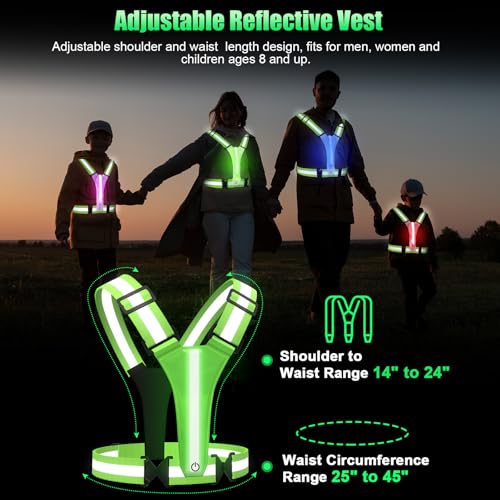 SAWNZC LED Reflective Vest Running Gear, 5 Colors Lights Up Running Vest for Night Walking Cycling Jogging, Adjustable Siz...