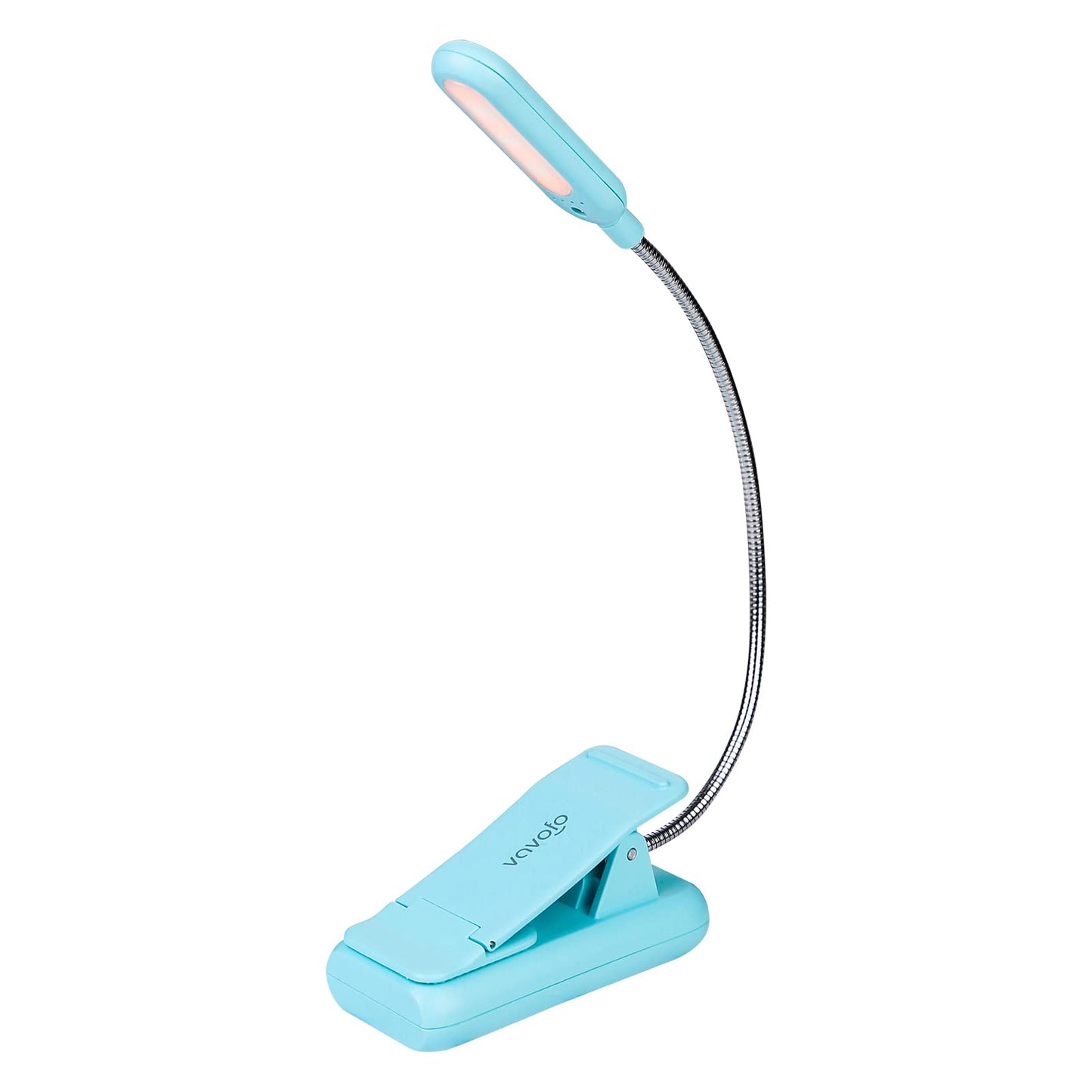 VAVOFO Rechargeable Book Light, Amber 1600K, 7 LEDs, Clip-On, 1-Pack Mint Blue, Model KM-6720A