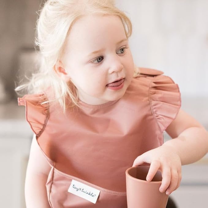 Tiny Twinkle Mess-Proof Baby Bibs for Eating | Waterproof, Wipeable Toddler Bibs with Catch-All Pocket | Feeding Bibs for Girls & Boys(3 Pack,Flutter Set)