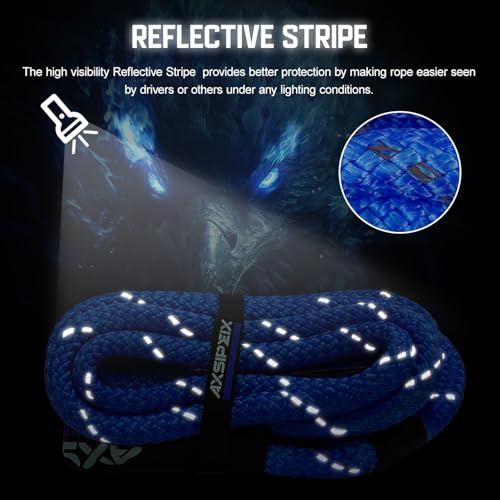 AXSIPEIX Kinetic Recovery Rope Kit (Reflective), 1.25in x 30ft 56,000Lbs, 35% High Elasticity, w/ 2 Soft Shackles, 18,666L...